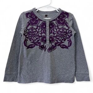 100% Cotton Tea Collection Long Sleeve Henley Girls Size 5 Boho Floral Folk EUC